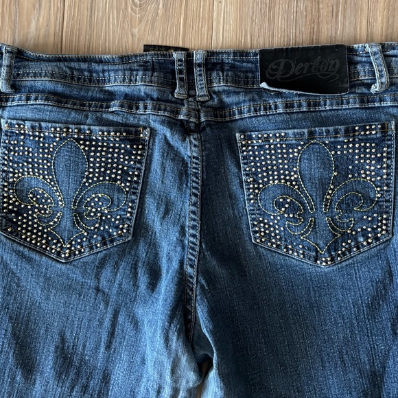 Y2K House Of Dereon Capri Jeans Low Rise Embellished Womens 13/14 Hip Hop Boho - Picture 8 of 10